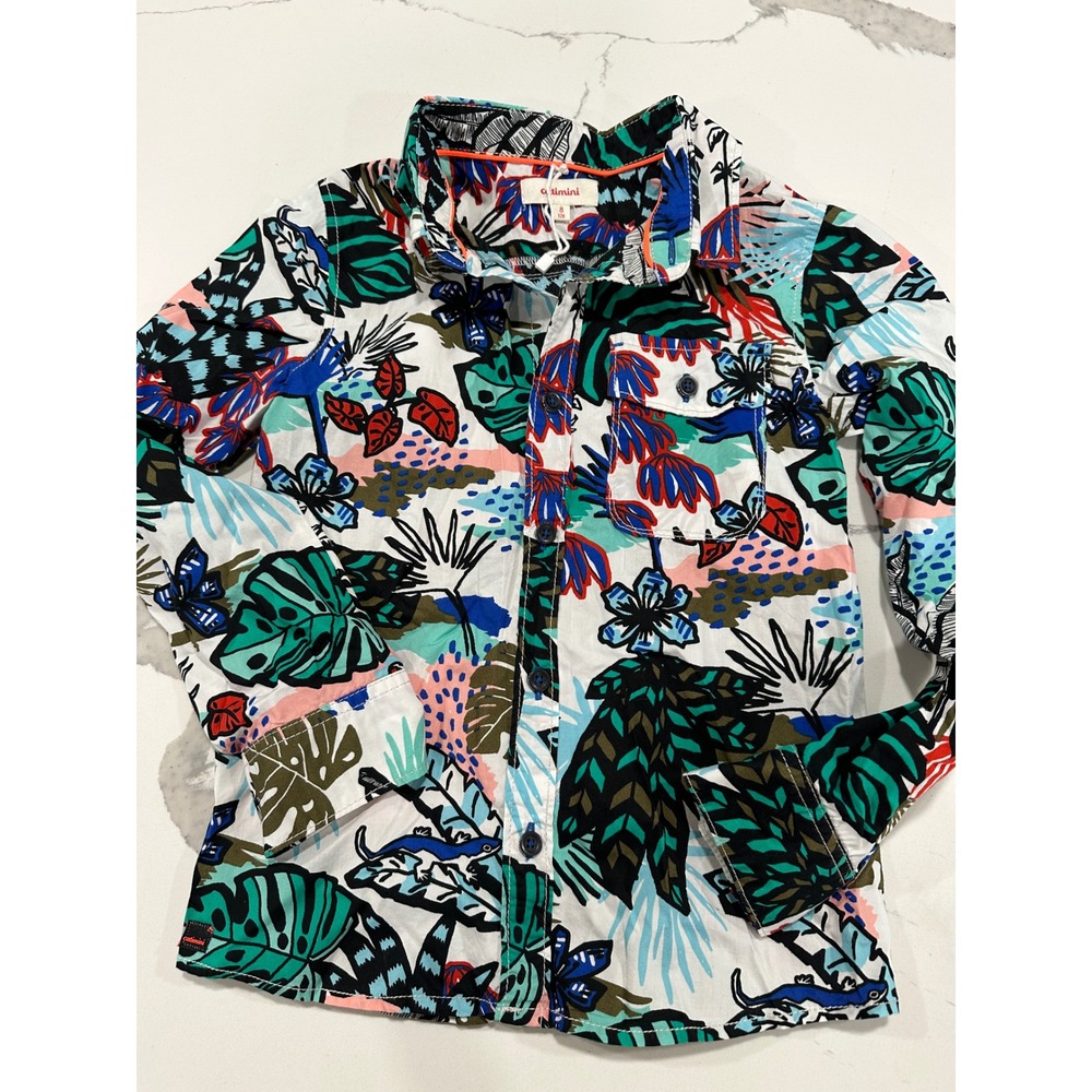 Catimini Kids Boys Girls‎ Button Down Shirt Size 8 Tropical Print Long Sleeve